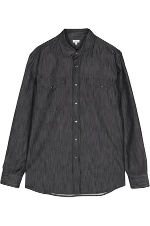 CARUSO Camisa de mezclilla con cuello italiano