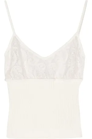 Giambattista Valli Camiseta de canalé con panel de encaje