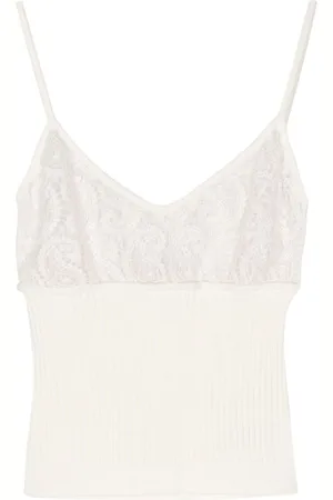 Giambattista Valli Camiseta de canalé con panel de encaje