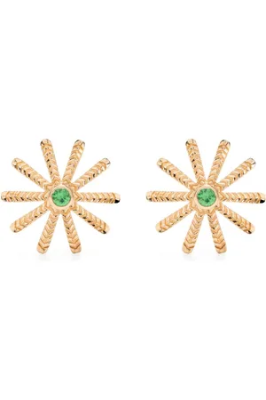 HARWELL GODFREY Aretes Tiny Sunflower en oro amarillo de 18kt con tsavorita