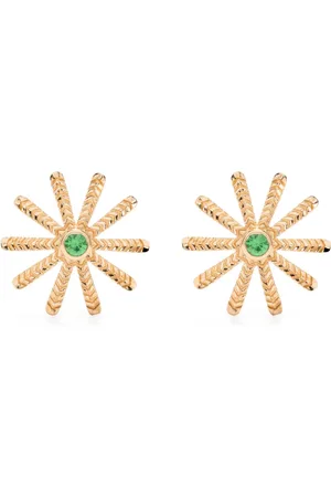 HARWELL GODFREY Aretes Tiny Sunflower en oro amarillo de 18kt con tsavorita