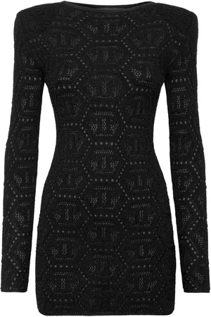 Philipp Plein Vestido corto tejido de lurex con motivo de monograma