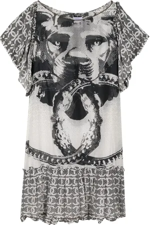 CHANEL Vestido corto con estampado gráfico CC 2000