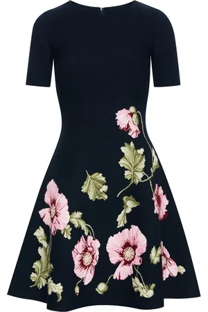 Oscar de la Renta Vestido corto con motivo amapola en jacquard