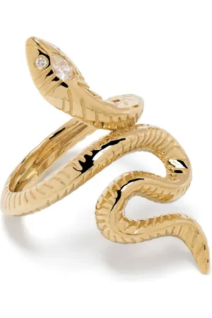 JACQUIE AICHE Anillo Teardrop Head Snake en oro amarillo de 18kt con diamante