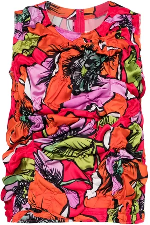 Comme des Garçons Camiseta fruncida con estampado floral