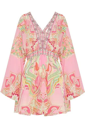 Camilla Vestido corto de seda con estampado gráfico