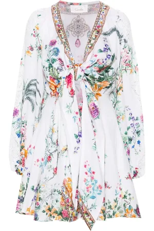 Camilla Vestido corto con estampado Plumes And Parterres