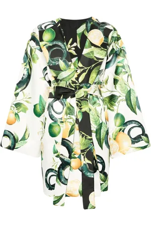 Roberto Cavalli Abrigo de seda con estampado Lemon