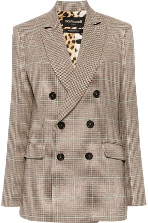 Roberto Cavalli Blazer con doble botonadura y estampado pied de poule