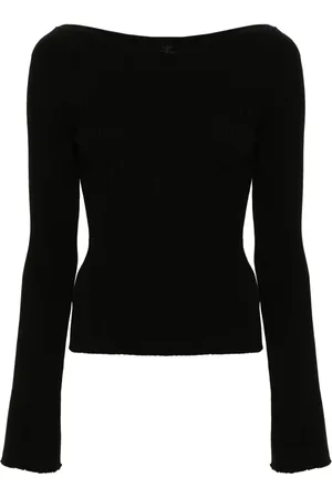 Courrèges Top tejido de canalé con cuello barco