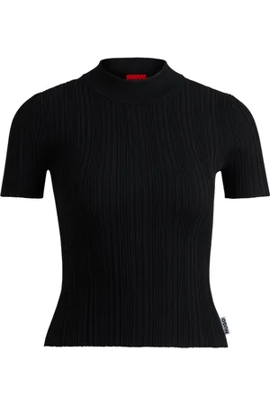 HUGO BOSS Top tejido de canalé con cuello falso
