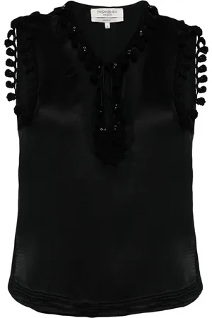Saint Laurent Blusa de seda con ribete de borla