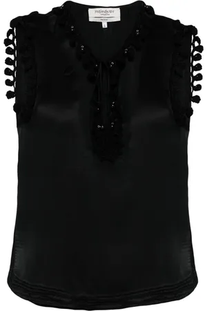 Saint Laurent Blusa de seda con ribete de borla