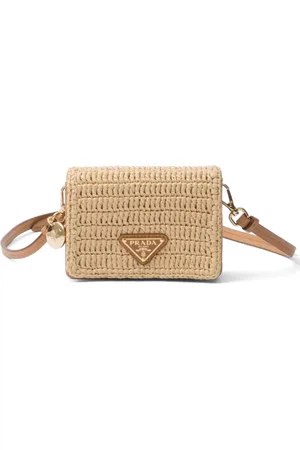 Prada Tarjetero de rafia con logo triangular