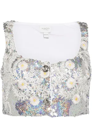 Giambattista Valli Top corto bordado con lentejuelas