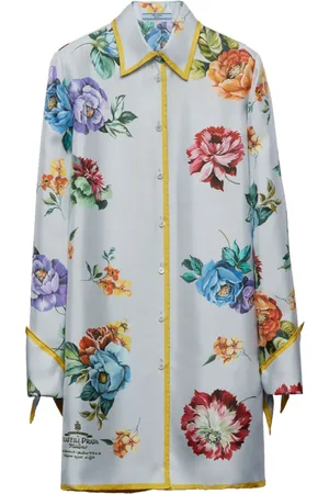 Prada Vestido camisero de seda con estampado floral
