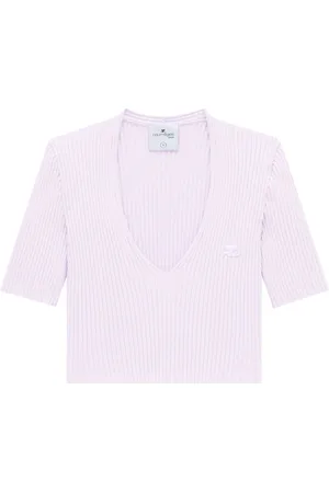 Courrèges Top tejido de canalé con cuello en V