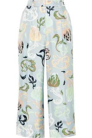 Lanvin Pantalones de seda capri con estampado gráfico