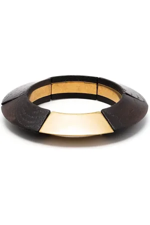 Saint Laurent Brazalete grueso con detalle de madera