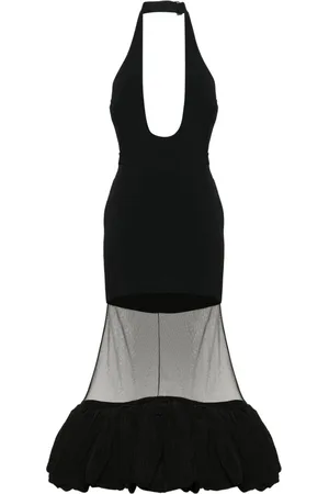 DAVID KOMA Vestido midi con apliques de tul