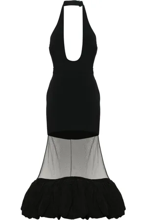 DAVID KOMA Vestido midi con apliques de tul