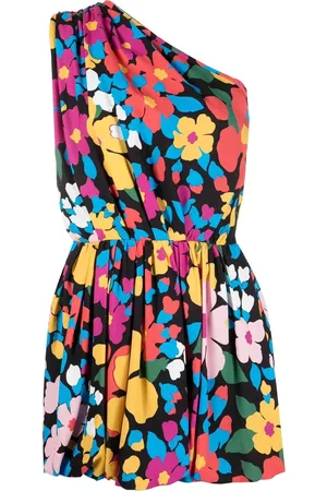 Saint Laurent Vestido con estampado floral y un hombro descubierto
