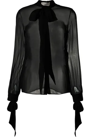 Saint Laurent Blusa traslúcida con lazo en el cuello