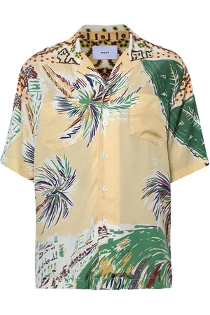 Rhude Camisa de seda con estampado de palmera