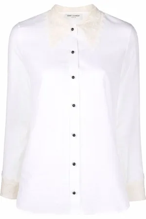 Saint Laurent Camisa con motivo de rayas y ribete de encaje