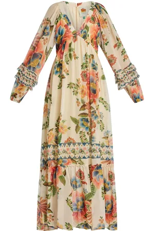 Farm Rio Vestido largo con estampado floral y cuello en V