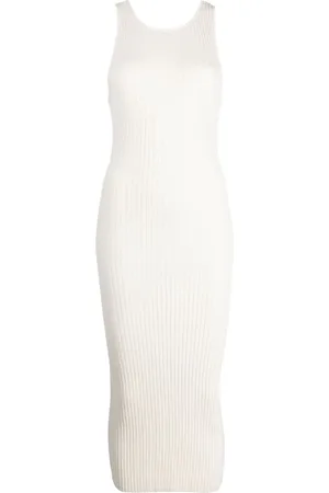 JOHN ELLIOTT Vestido midi tejido de canalé con cuello en V