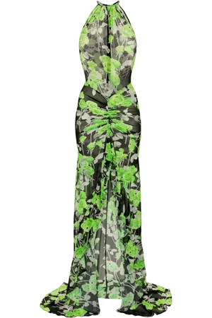 DAVID KOMA Vestido largo con rosas estampadas