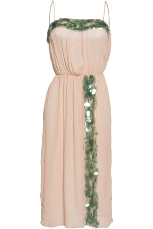 Prada Vestido midi de seda con detalles de lentejuelas