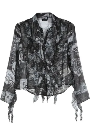 VERSACE Camisa traslúcida con estampado Magazine