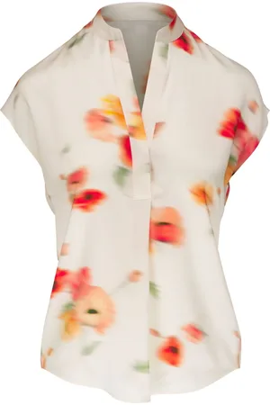Vince Blusa de seda con estampado floral y cuello en V