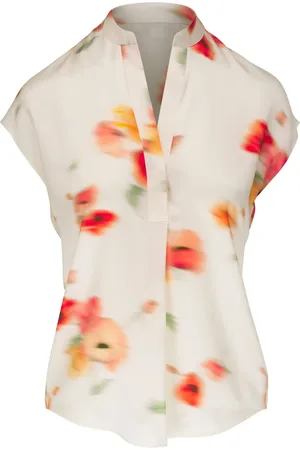 Vince Blusa de seda con estampado floral y cuello en V