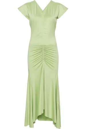 Victoria Beckham Vestido midi fruncido con cuello en V