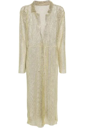Serafini Vestido camisero midi con detalles de cristal
