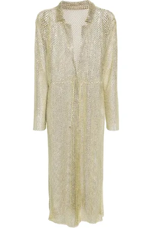 Serafini Vestido camisero midi con detalles de cristal