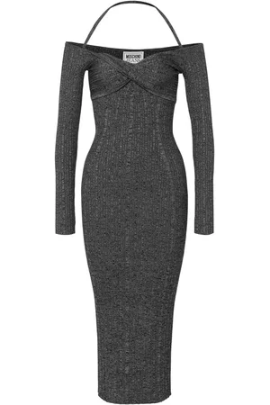 Moschino Vestido midi tejido de canalé con hombros descubiertos