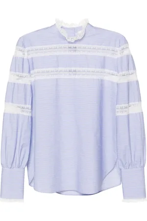 Twin-Set Blusa con motivo de rayas y ribete de encaje