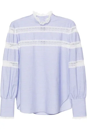 Twin-Set Blusa con motivo de rayas y ribete de encaje