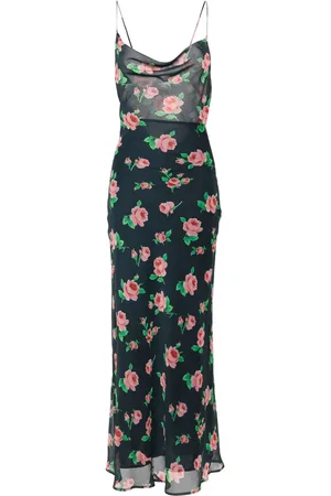 ROTATE Vestido largo con estampado de rosa
