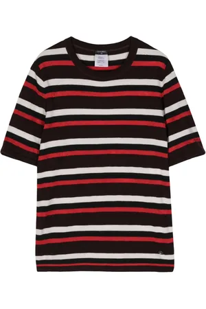 CHANEL Playera manga corta con motivo de rayas 2000