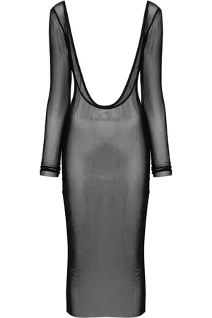Jean Paul Gaultier Vestido midi de malla con logo afelpado