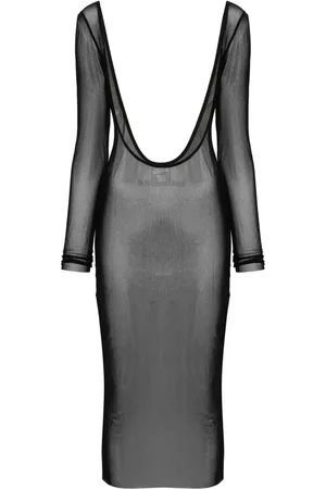 Jean Paul Gaultier Vestido midi de malla con logo afelpado