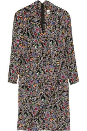 Fendi Vestido de seda con diseño cruzado y estampado gráfico