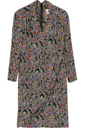 Fendi Vestido de seda con diseño cruzado y estampado gráfico