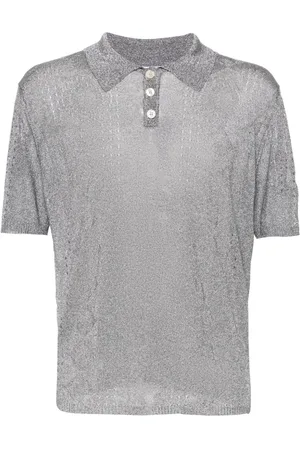 Marine Serre Playera tipo polo de tejido calado metalizado